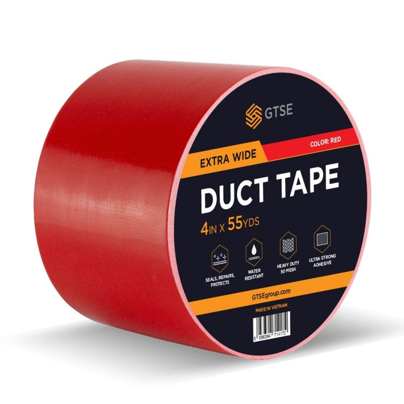 GTSE Wide Duct Tape, Red, 4 Inches x 55 Yards (164 ft), Heavy Duty, Waterproof Repair Tape for Indoor or Outdoor Use, 1 Roll - Image 1
